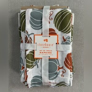 Storehouse Pumpkin Print 100% Cotton Napkins. Set of 12.